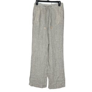 Nwot Zara Crinkle Wide Leg Linen Pant Small Embellished Drawstring